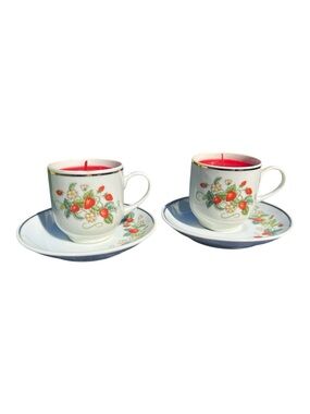Avon Vintage Strawberry Porcelain Demi Cup & Saucer Set with Candle (2)